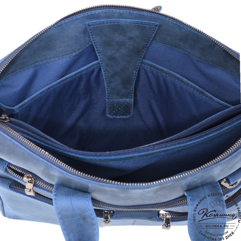 Кожаная деловая сумка "Марк" (синий крейзи)